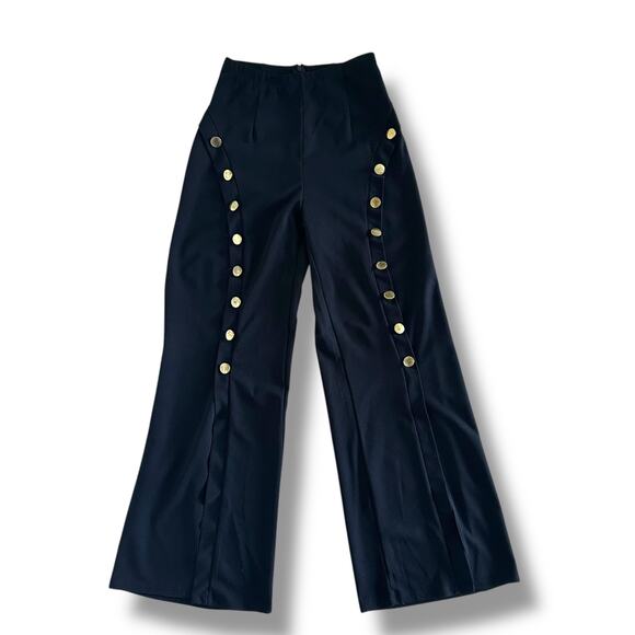 Flare Pants Sz XS Black Split Leg Button Detail High Rise Festival Whimsygoth - Picture 1 of 16